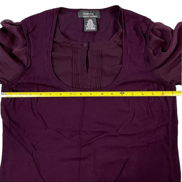 4/$32 George size medium deep burgundy/maroon sheer short puffy sleeve top - Picture 6 of 8